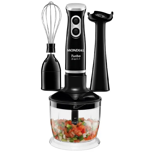 Mixer Mondial Turbo M-14 400 watts + Batedor Fuê + Processador de Alimentos 127V ~ 60Hz - Preto
