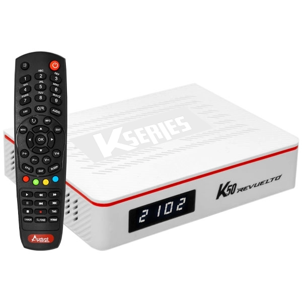 Receptor FTA Audisat K50 Revuelto Full HD com Wi-Fi - Branco Vermelho (1 Ano de Garantia)