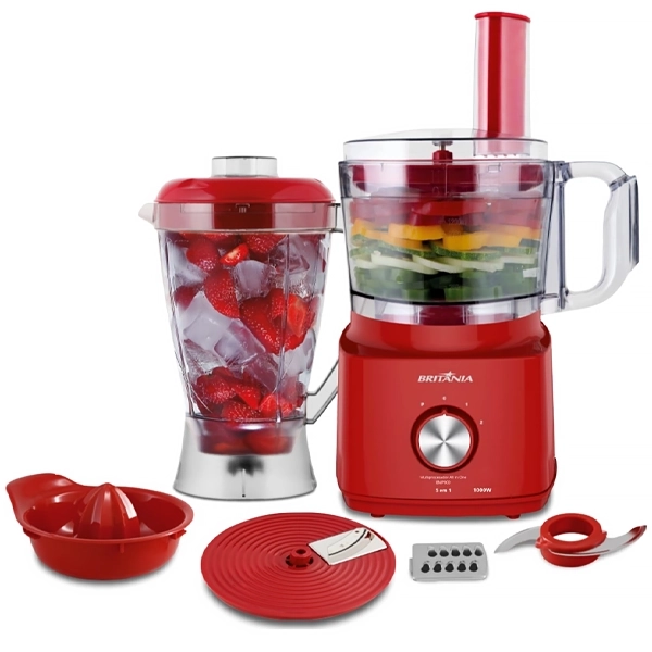 Multiprocessador Britânia All In One BMP900P Processador + Liquidificador + Espremedor 220V ~ 50 60 Hz - Vermelho