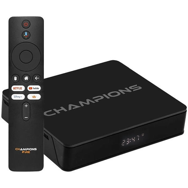 Receptor FTA Champions Fire 4K Ultra HD com IPTV de 16GB 2GB RAM - Preto