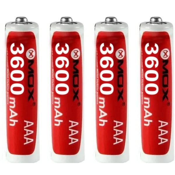 Pilha Recarregável AAA MOX de 3.600 mAh 1.2V - 4 Unidades