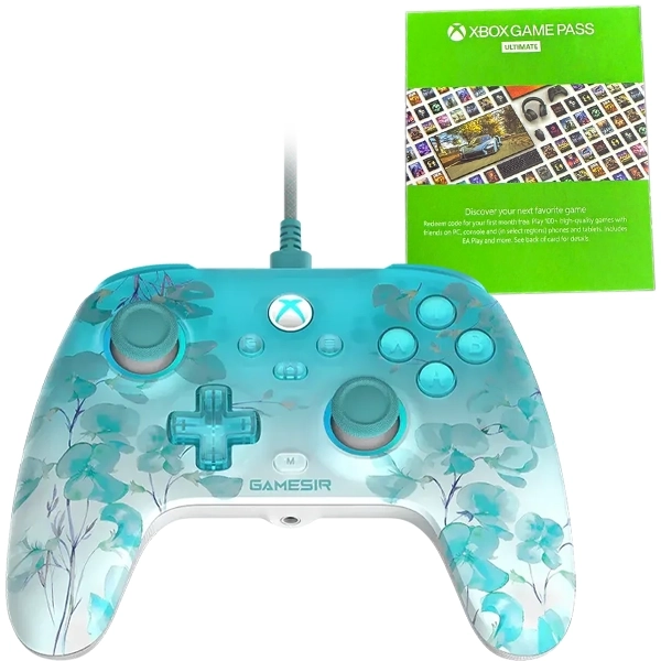 Controle Sem Fio GameSir T7 Pro Floral para PC Xbox - Azul Transparente + Game Pass Ultimate