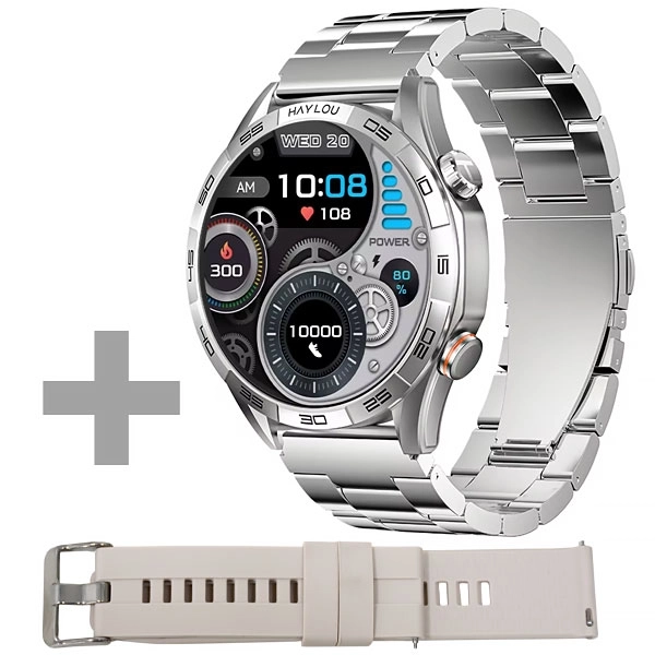 Relógio Haylou Solar 5 HF004 com Bluetooth - Prata + Pulseira (Anatel)