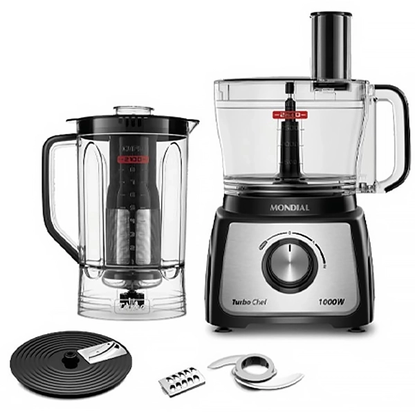 Multiprocessador Mondial Turbo Chef MPN-01-B 5 em 1 + Liquidificador 127V ~ 60Hz - Preto Prata