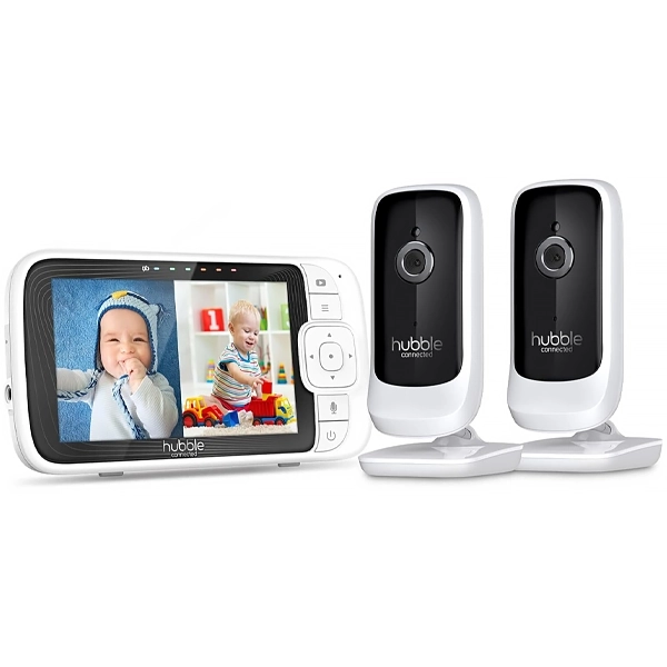 Babá Eletrônica Hubble Nursery Pal Link Premium Twin de 5" Wi-Fi com Visão Noturna - Branca
