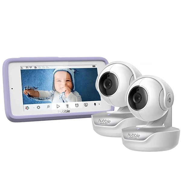 Babá Eletrônica Hubble Nursery Pal Deluxe Twin de 5" Wi-Fi com Visão Noturna - Branca