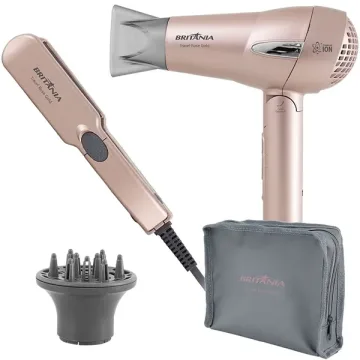 Kit Secador de Cabelo Britânia Travel Rose Gold Bivolt + Chapinha