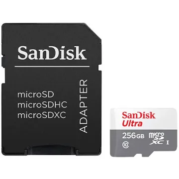 Cartão de Memória Micro SD de 256GB SanDisk Ultra SDSQUNR-256G-GN6TA - Branco Cinza