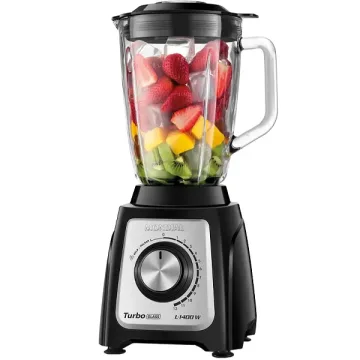 Liquidificador Mondial Turbo Glass L-1400-GI 1.400 watts 12 Velocidades + Pulsar 127V ~ 60Hz - Preto Prata