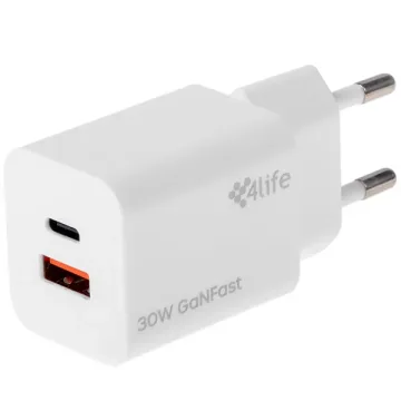 Adaptador de Tomada 4life GaNFast FL8230ACGW USB USB-C de 30 watts - Branco