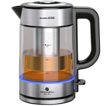 Jarra Elétrica ElectroBras Glass Filter EBJE-06 2.200 watts 1.7 Litros 220V ~ 50 60 Hz - Prata Preta