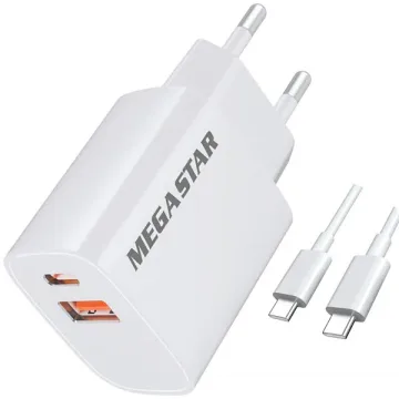Carregador MegaStar CH500B USB USB-C de 18.5 watts + Cabo USB-C