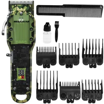 Máquina de Cortar Cabelo MegaStar QWE024 Recarregável - Transparente Camuflado