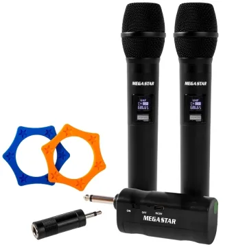 Microfone Sem Fio MegaStar MIC2208 com 2 Microfones - Preto