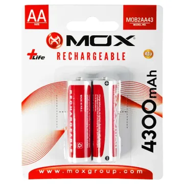 Pilha Recarregável AA MOX MOB2AA43 de 4.300 mAh 1.2V - 2 Unidades