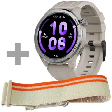Relógio Haylou Solar Neo HF008 com Bluetooth - Prata Bege + Pulseira (Anatel)