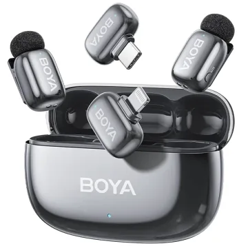 Microfone Sem Fio para Smartphone Boya Mini 2-01 com Lightning e USB-C - Prata