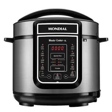 Panela de Pressão Elétrica Mondial Master Cooker PE-38 900 watts 5 Litros 220V ~ 50 60Hz - Prata Preta