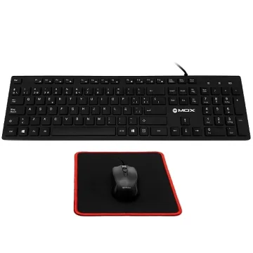 Kit Teclado MOX MO-K351 Espanhol USB + Mouse + Mousepad - Preto