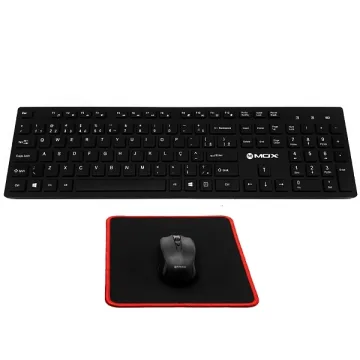 Kit Teclado Sem Fio MOX MO-K351 Português + Mouse + Mousepad - Preto
