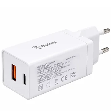 Adaptador de Tomada Blulory BC65AC USB USB-C de 65 watts - Branco