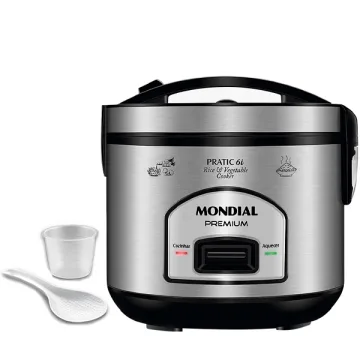 Panela Elétrica de Arroz Mondial Practic 6i Premium PE-43-6X 500 watts 220V ~ 50 60Hz - Prata Preta