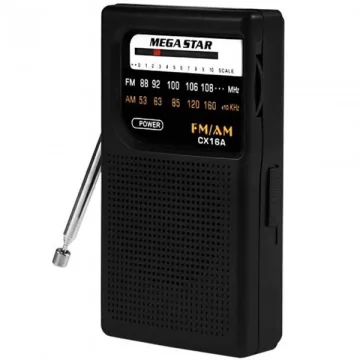 Rádio Portátil MegaStar CX16A AM FM a Pilha - Preto